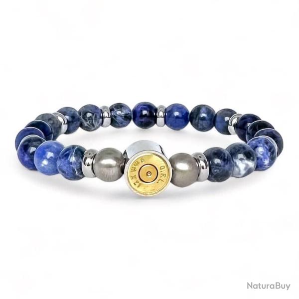 BRACELET ACIER ET PIERRES NATURELLES sodalite bleu, Taille unique