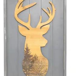 Decor mural cadre bois  motif cerf