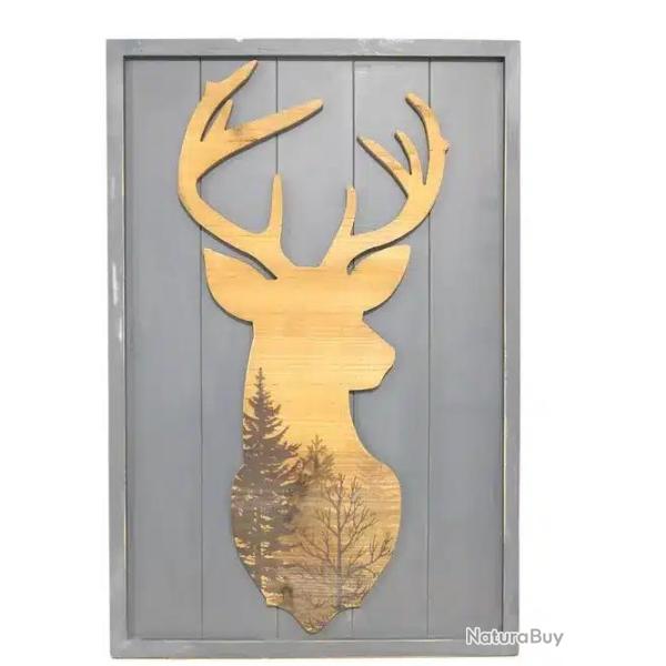 Decor mural cadre bois  motif cerf
