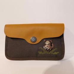 Etui &agrave; balles cuir et toile motif sanglier