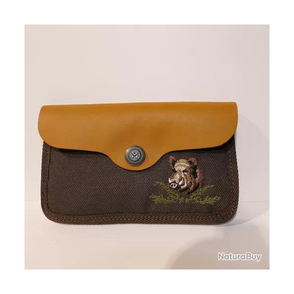 Etui � balles cuir et toile motif sanglier