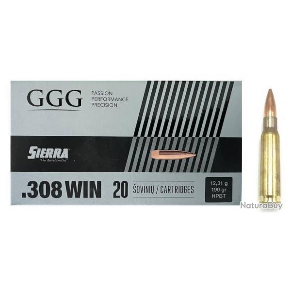 BOITE DE 20 CARTOUCHES GGG CAL.308WIN HPBT SIERRA MATCHKING 190GR