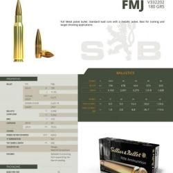 Cartouches Sellier Bellot calibre 308 FMJ180gr 11.7 g