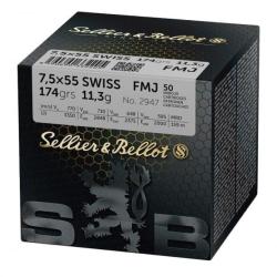 Cartouches Sellier Bellot calibre 7.5X55 Swiss FMJ 174 gr