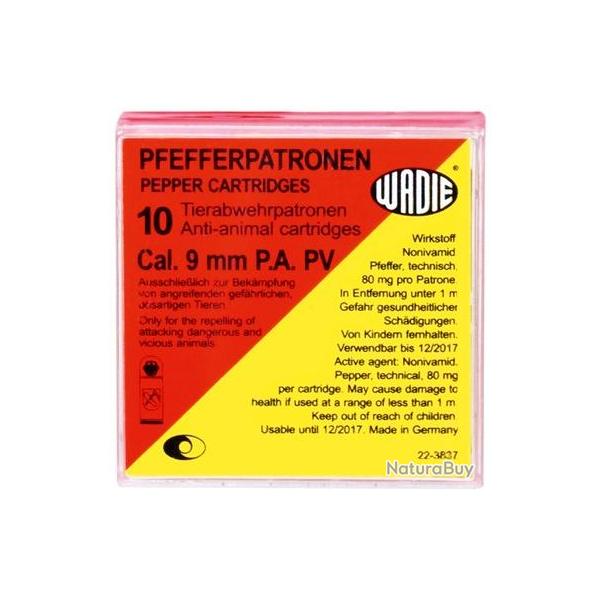 Cartouches Wadie calibre 9mm pak au poivre boite de 10
