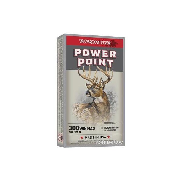 Cartouches Winchester Power Point calibre 300 win mag 180grs 11.66g