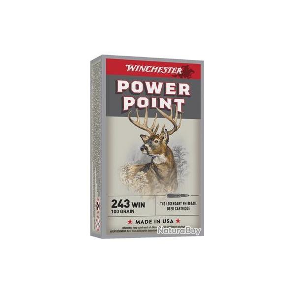 Cartouches Winchester Power Point cal 243win 100gr 6.48 g