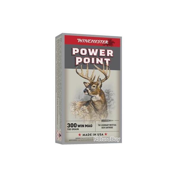 Cartouches Winchester Power Point calibre 300 win mag 150gr 9.72 g