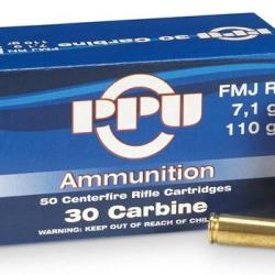 Cartouches Partizan PPU calibre 30 carbine FMJ 110gr 7.1g
