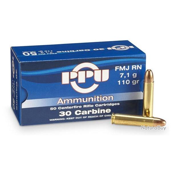 Cartouches Partizan PPU calibre 30 carbine FMJ 110gr 7.1g