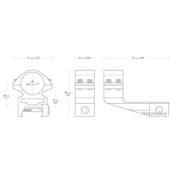 Montage d�port� Hawke pour weaver  diam 25.4mm 50mm
