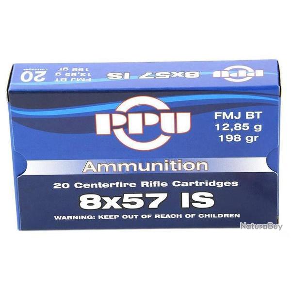 Cartouches PPU cal 8X57 IS FMJ 198gr 12.85g