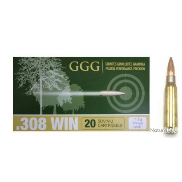 Cartouches GGG nosler cal 308 win 175gr HPBT