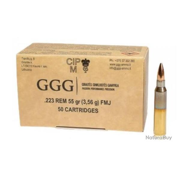 Cartouches GGG fmj cal 223 rem 55 gr boite de 50