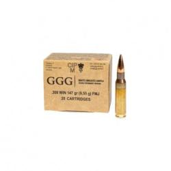 Cartouches GGG calibre 308 Win. 147grs 9,55g FMJ