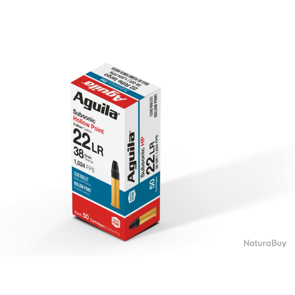 Cartouches Aguila calibre 22lr subsonique 38grs 2,46g