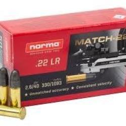 Cartouches Norma Match 22 lr 40grs 2.6 g