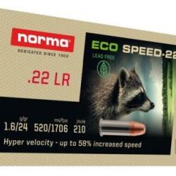 Cartouches Norma Eco Speed calibre 22lr Zinc Copper Pated 25 gr