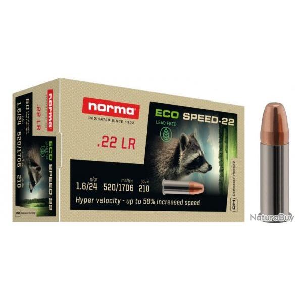 Cartouches Norma Eco Speed calibre 22lr Zinc Copper Pated 25 gr