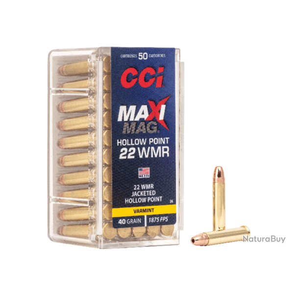 Cartouches CCI maxi mag JHP cal 22 mag 40 grs