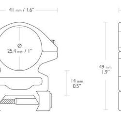 Montage haut Hawke diam 25.4 mm pour rail weaver