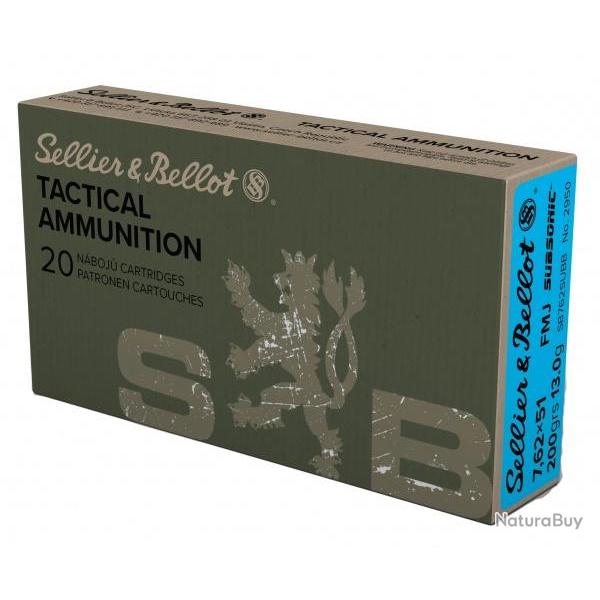 Cartouches Sellier bellot cal 308 win subsonic 200 gr 13 g
