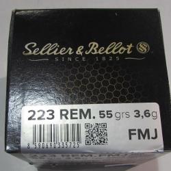 boite de 100 cartouches cal 223 remington 55 FMJ, sellier &Bellot