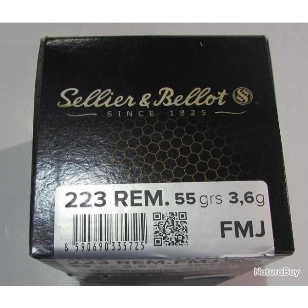 boite de 100 cartouches cal 223 remington 55 FMJ, sellier &Bellot