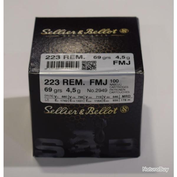 boite de 100 cartouches cal 223 remington 69 grains FMJ, sellier &Bellot