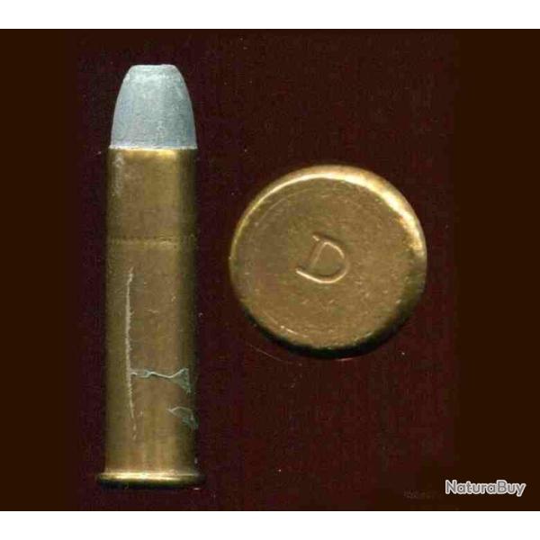.25 Stevens Long Rimfire 1898 - �tui cuivre de 28.5 mm � percussion annulaire - marquage : D