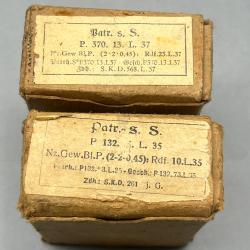 Lot de 2 bo&icirc;tes historiques de munitions 8x57 IS (Mauser) - P&eacute;riode 1935-1937