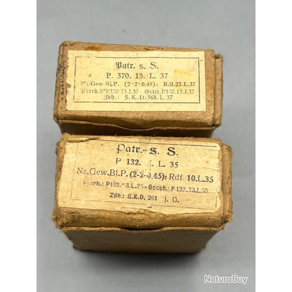 Lot de 2 bo�tes historiques de munitions 8x57 IS (Mauser) - P�riode 1935-1937