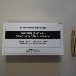 Munitions Sako M-LE cal 308 Win - 175 grs HPBT Match SUBSO x 20