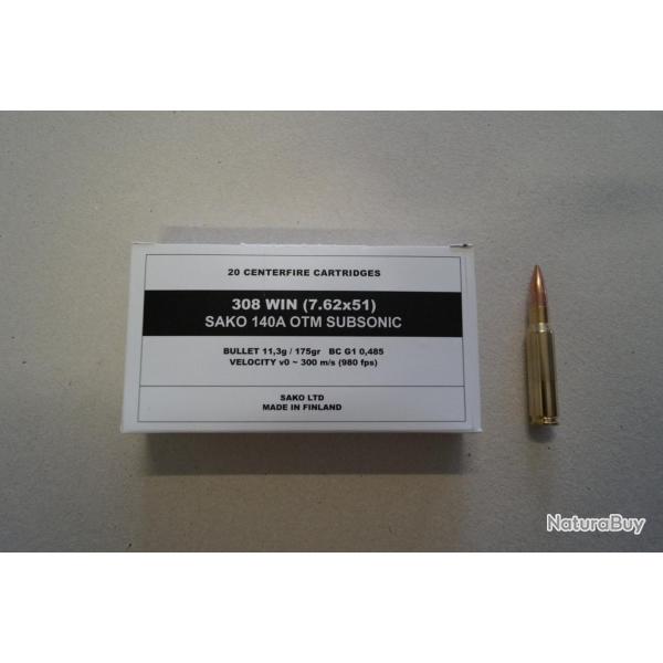 Munitions Sako M-LE cal 308 Win - 175 grs HPBT Match SUBSO x 20