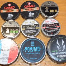 lot de 9 boites de  plombs diverse 4,5mm a 1�