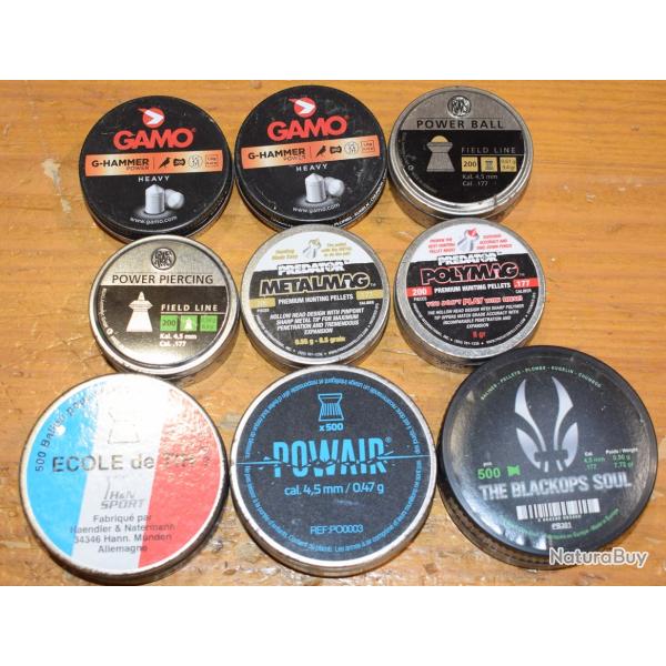 lot de 9 boites de  plombs diverse 4,5mm a 1�