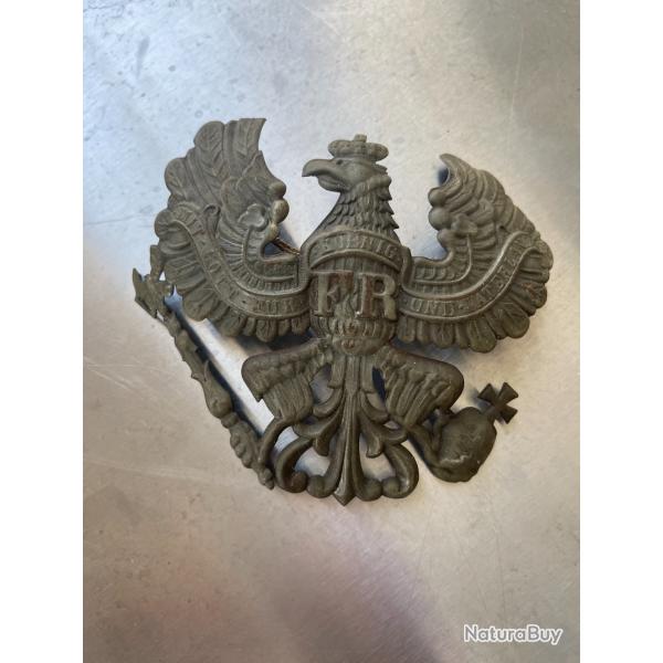 PLAQUE DE CASQUE A POINTE PRUSSIEN MODELE 1895 EN LAITON AIGLE MIT GOTT FUR KOENING UND WATERLAND