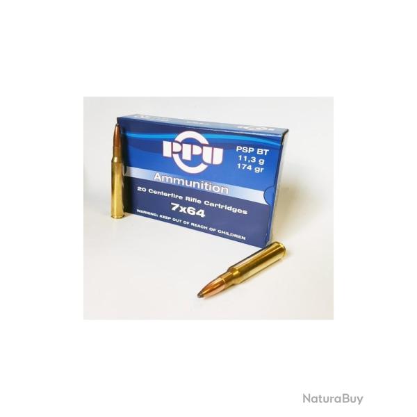 Munitions PARTIZAN calibre 7x64 Pointed Softpoint Boat Tail 174gr - 11.2g x20