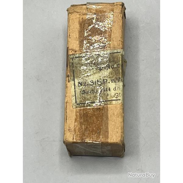 Bo�te originale de 16 cartouches 9x19 allemandes (WWII) - Fabriquant "dnh" - Ann�e 1944