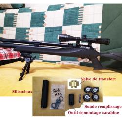 Carabine SNOWPEAK M25  PCP 5.5mm 38 joules avec bipied, lunette mont&eacute;e HAWKE et valve de transfert