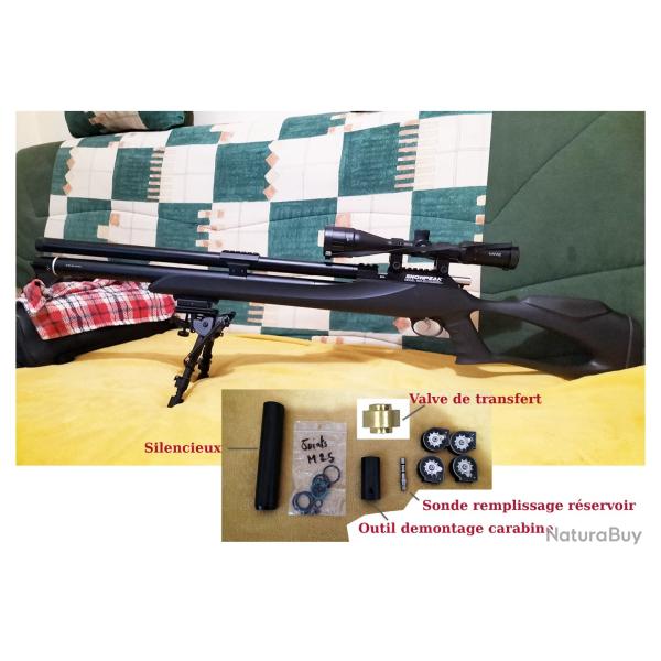 Carabine SNOWPEAK M25  PCP 5.5mm 38 joules avec bipied, lunette mont�e HAWKE et valve de transfert