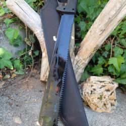 Big Couteau Bowie Machette Lame Tanto Acier 3Cr13 Black Manche ABS Brise Noix De Coco Etui Nylon