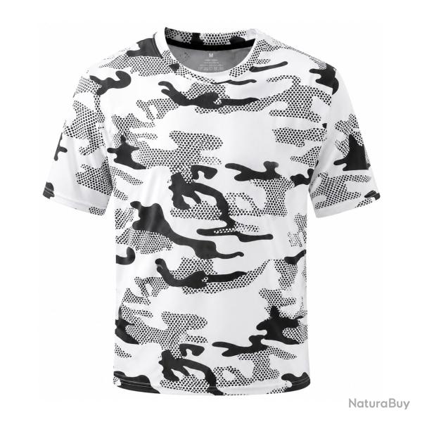 T-shirt Sport Homme Camouflage Blanc Respirant Polyester