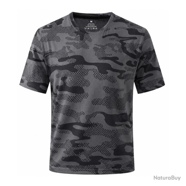 T-shirt Sport Homme Camouflage Gris Respirant Polyester