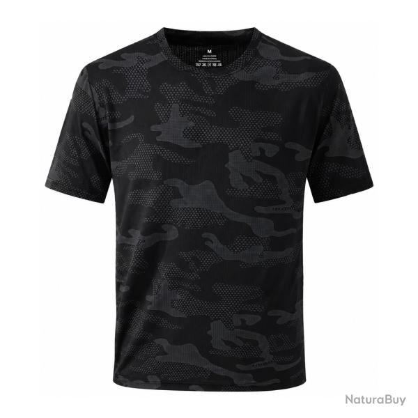 T-shirt Sport Homme Camouflage Noir Respirant Polyester