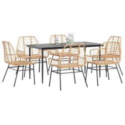 Ensemble &agrave; manger 7pcs marron poly rotin verre
