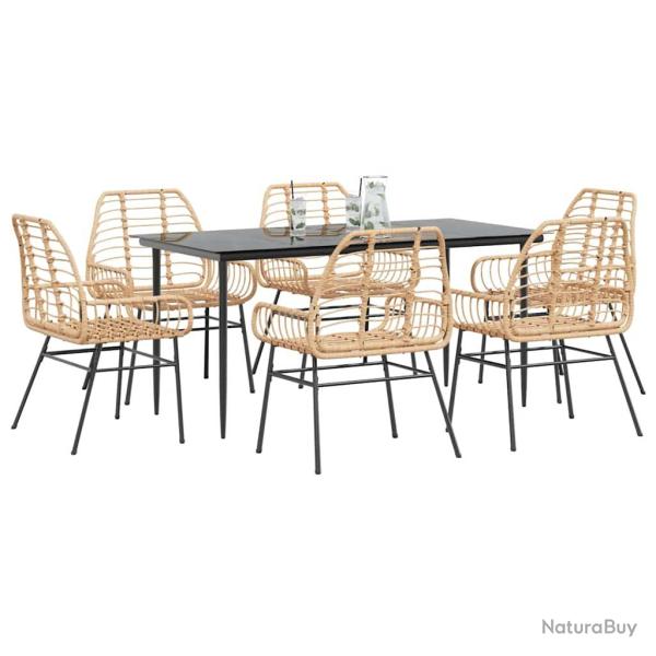 Ensemble � manger 7pcs marron poly rotin verre