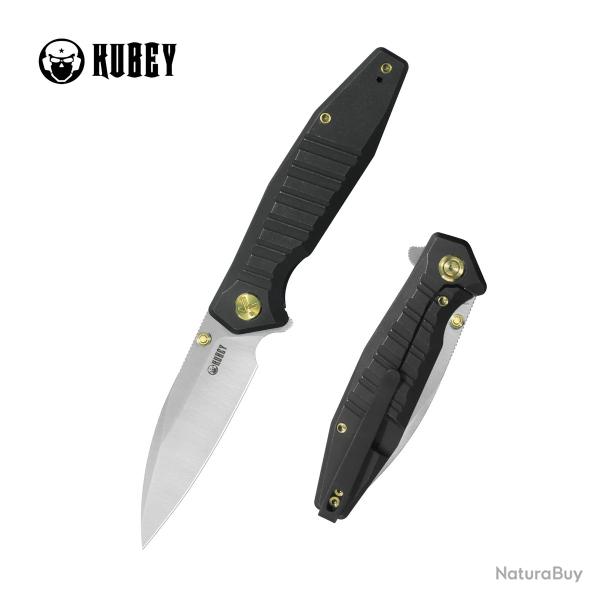 Couteau Pliant Kubey Whammy Lame Acier 14C28N Frame Lock Manche Titane Noir Blackwash KUB474D