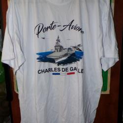 TEE SHIRT CHARLES DE GAULLE PORTE AVIONS , BLANC A MANCHES COURTES  ,TAILLE DISPONIBLE XXL ,   ,  NE
