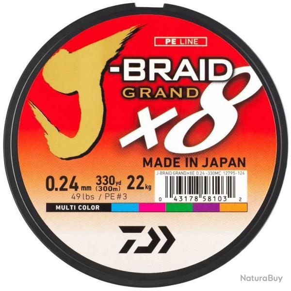 Tresse Daiwa J-Braid Grand X8 300M Multicolore 13/100